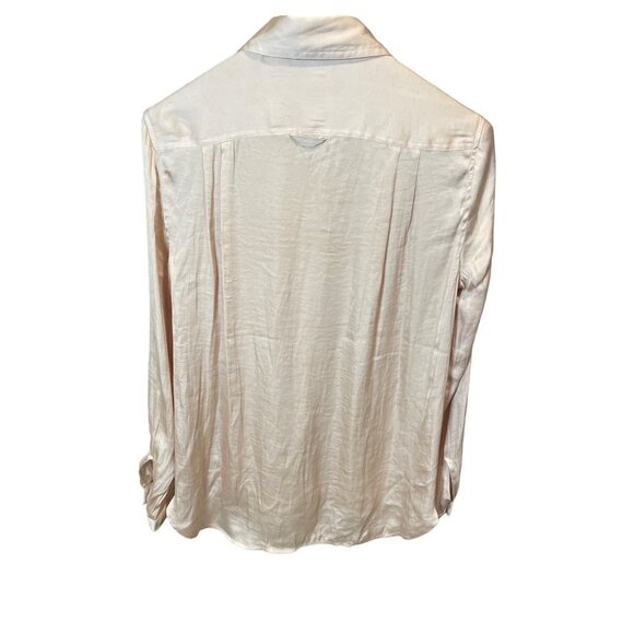 Banana Republic Tan Satin Button Up Long Sleeve Blouse Top Sz M - Picture 2 of 9